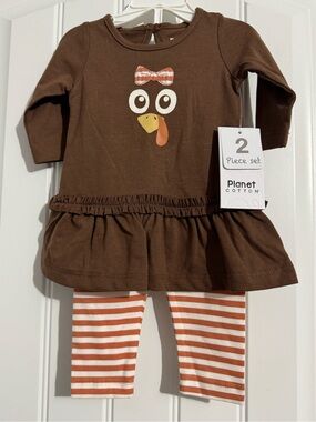 Adorable Planet Cotton size Newborn brown turkey pants shirt set outfit new